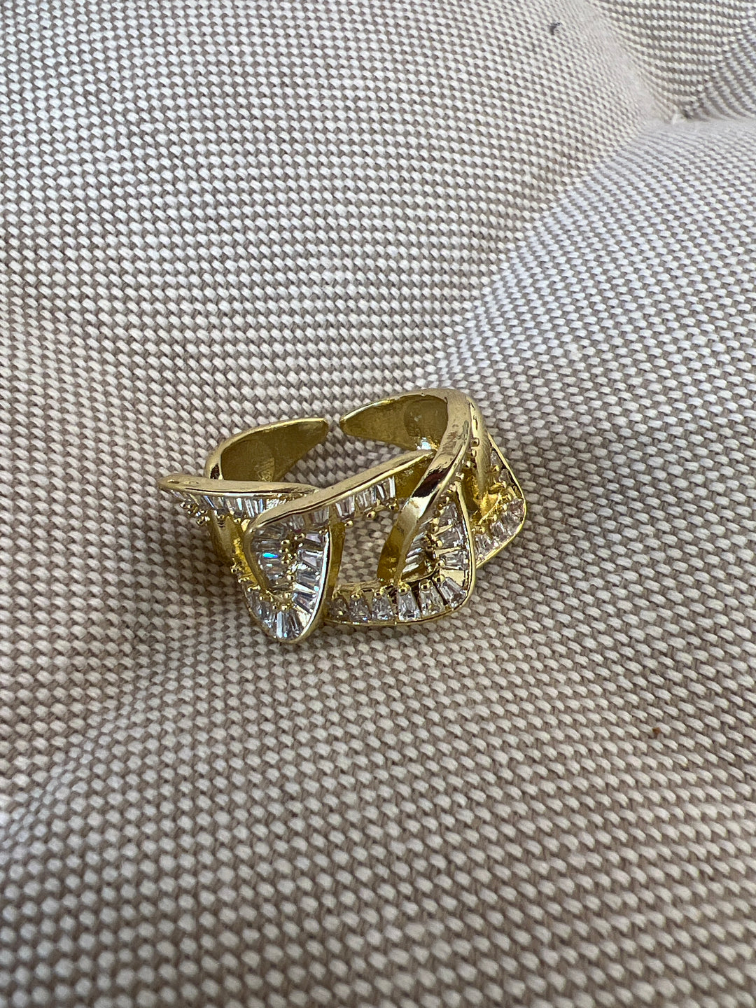 Bague chaine maille épaisse strass doré