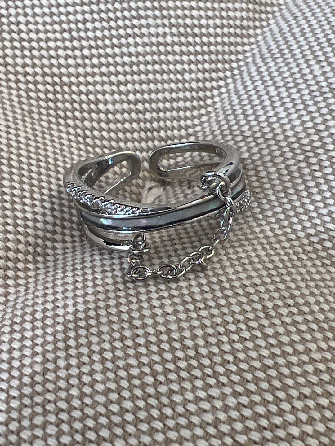 Bague strass chaîne argent