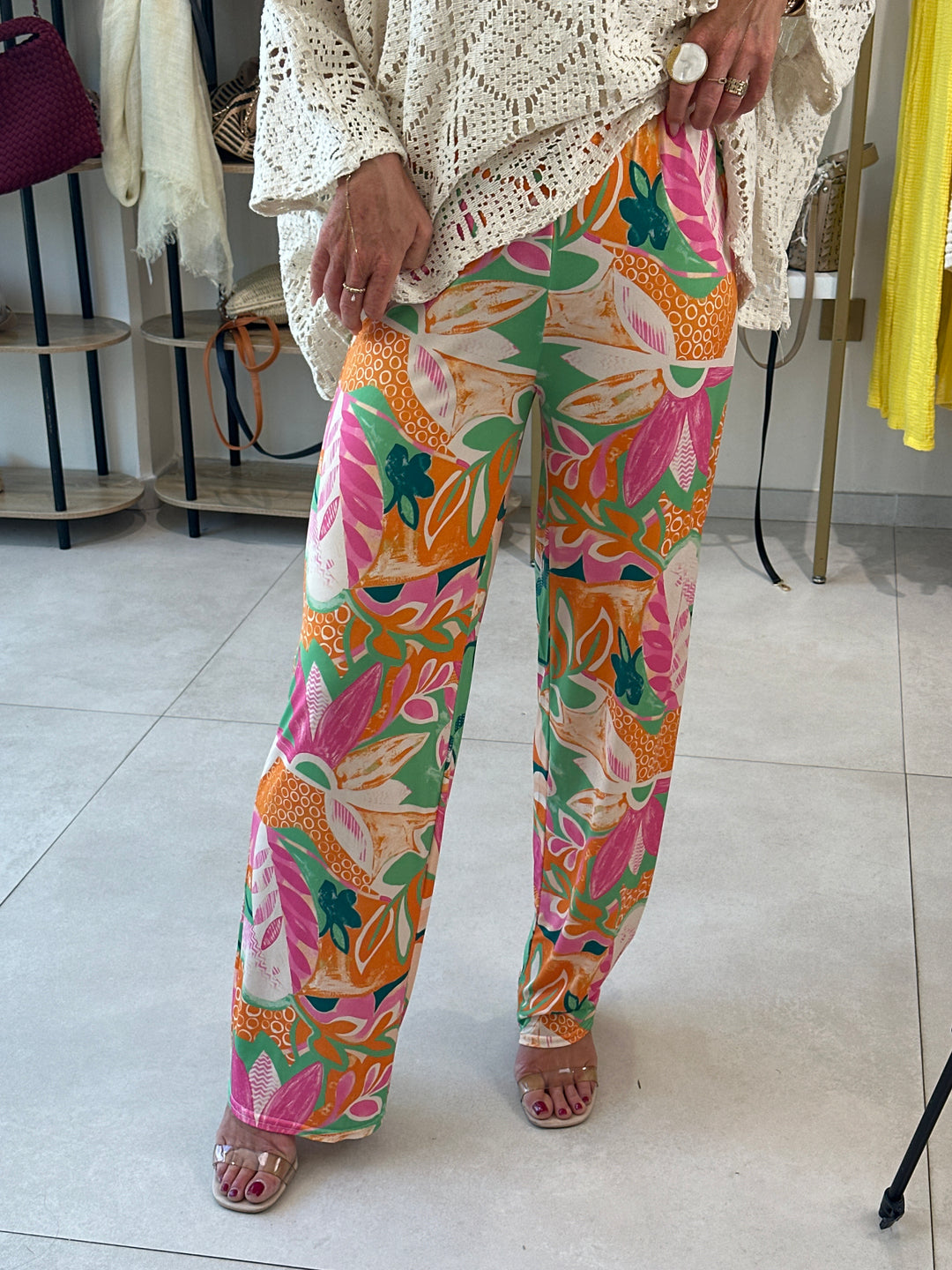 Pantalon motifs rose orange
