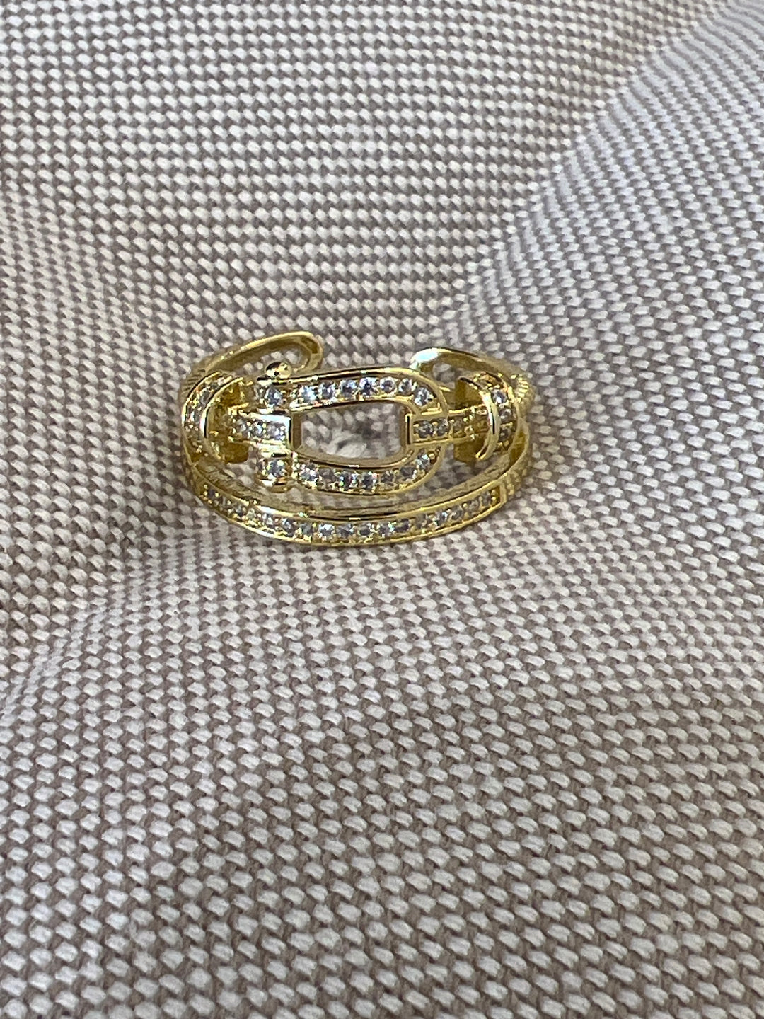 Bague sangle strass doré