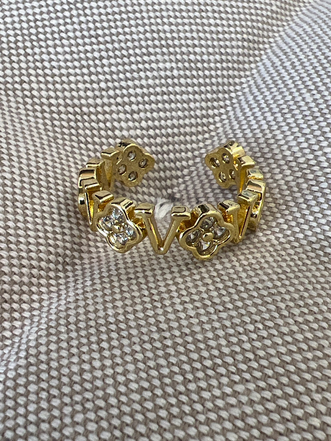 Bague V trèfles strass doré