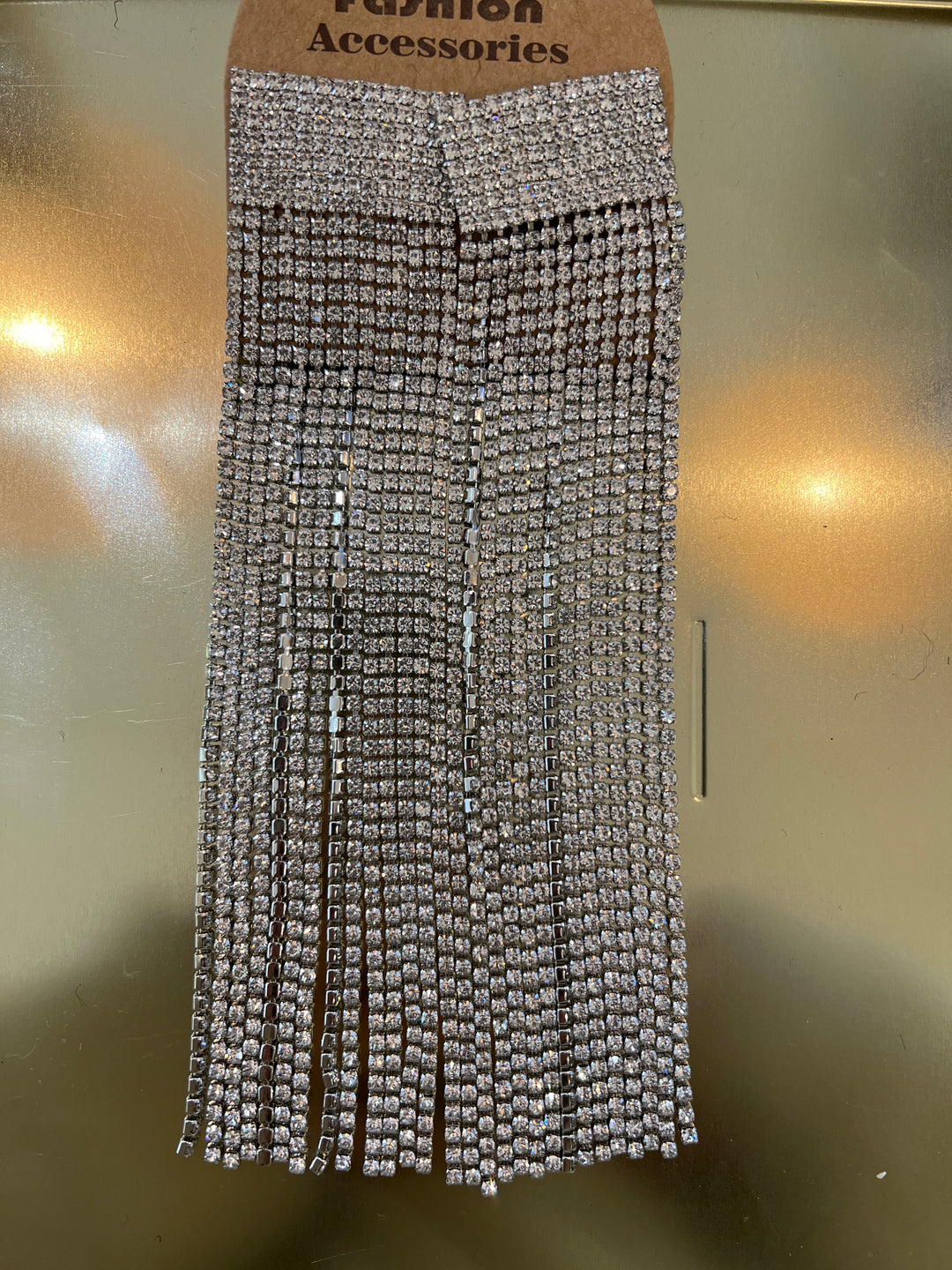 Boucles d’oreilles frange strass argenté