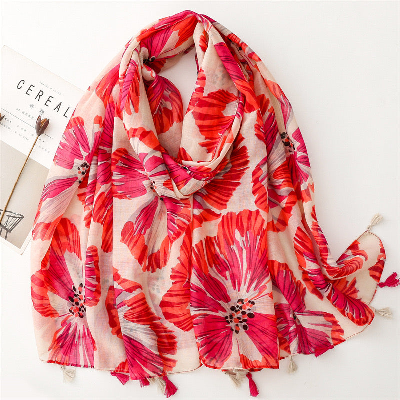 Foulard rouge fleurs