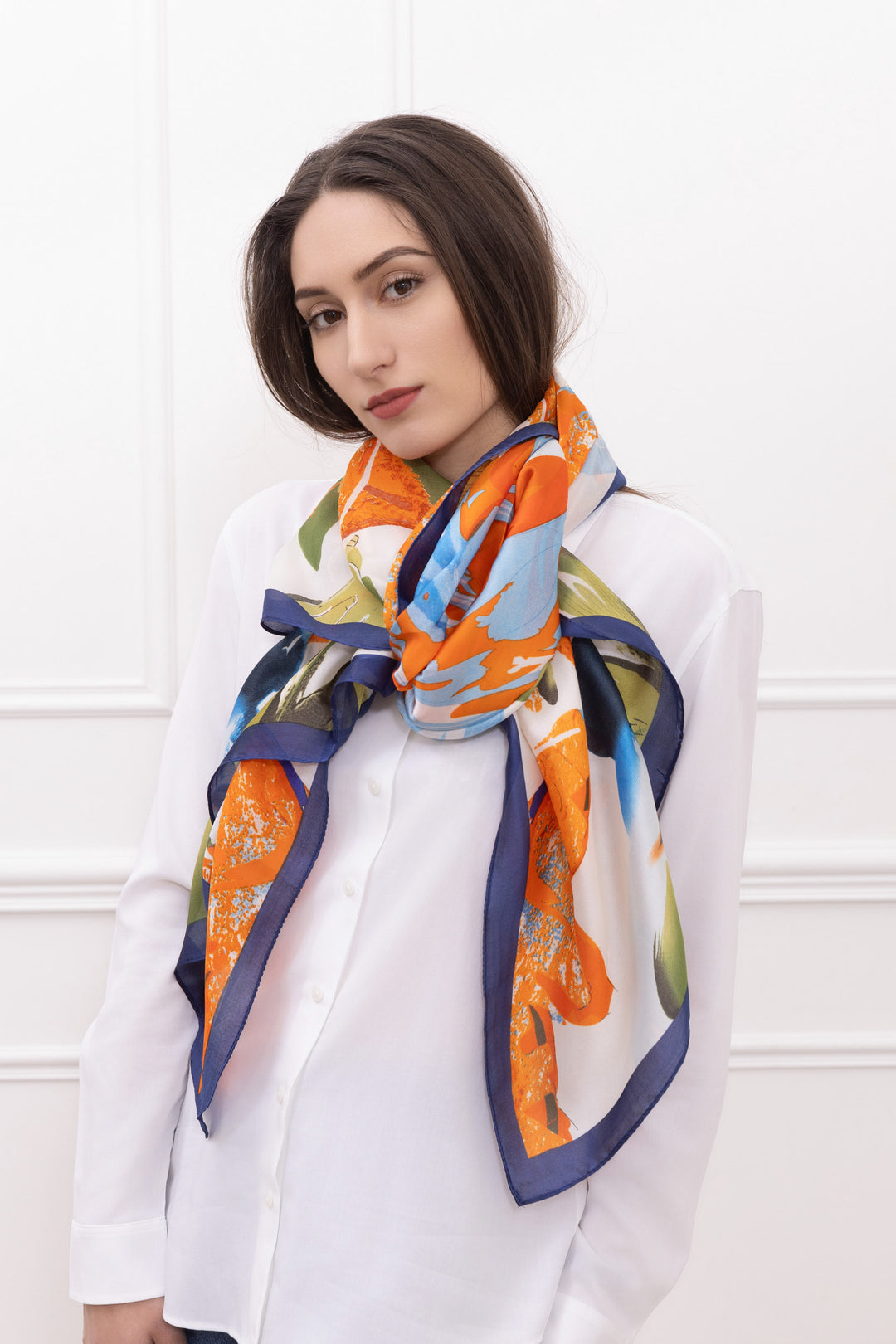 Foulard satin orange bleu SJ980-16