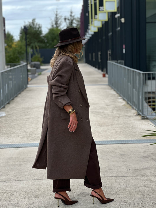 Manteau long taupe/choco boutons 24768