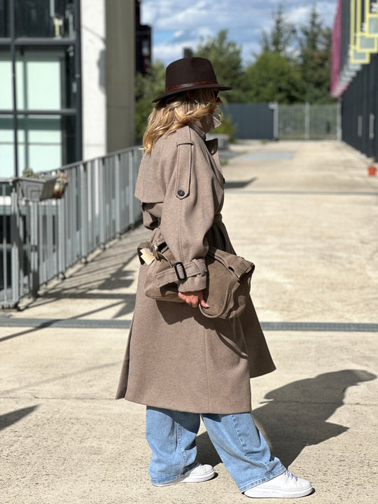 Manteau lainer long taupe 24767