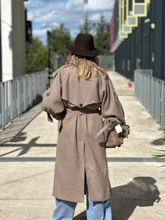Manteau lainer long taupe 24767