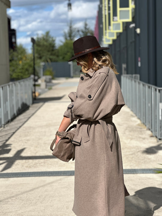 Manteau lainer long taupe 24767