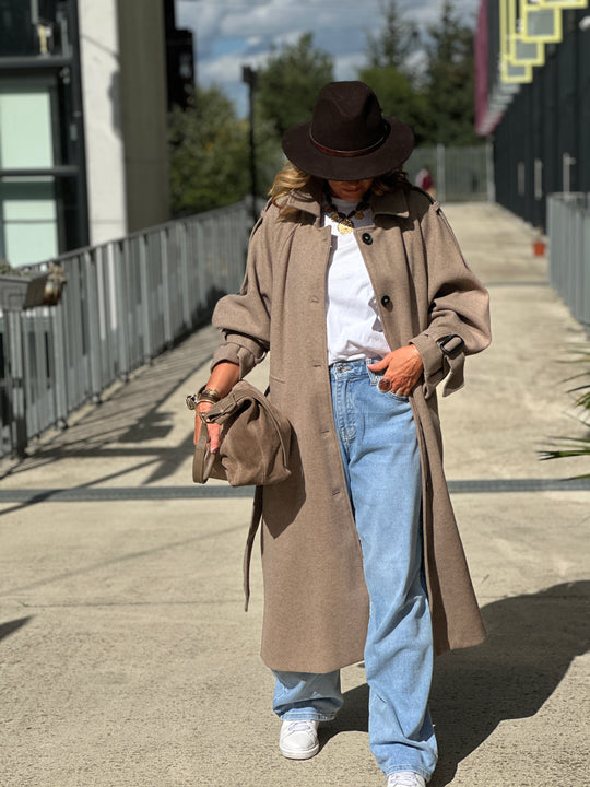 Manteau lainer long taupe 24767