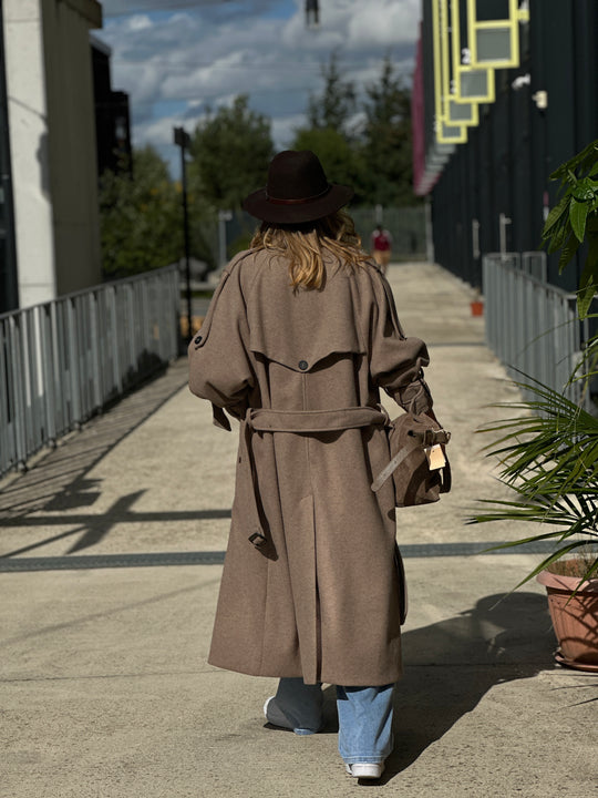 Manteau lainer long taupe 24767