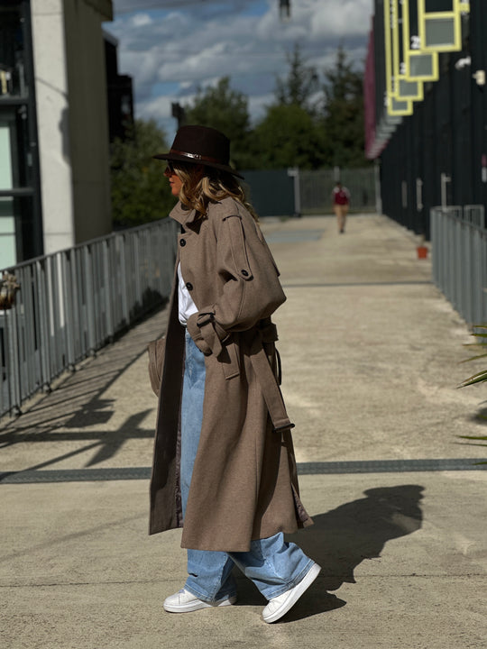 Manteau lainer long taupe 24767