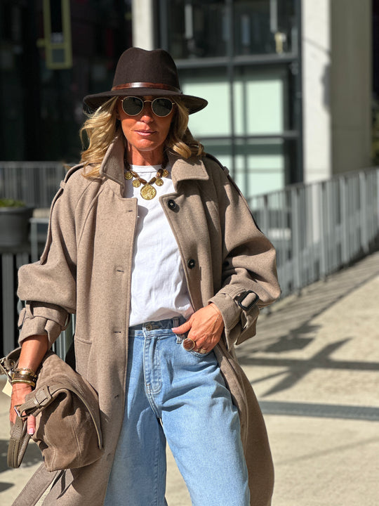 Manteau lainer long taupe 24767