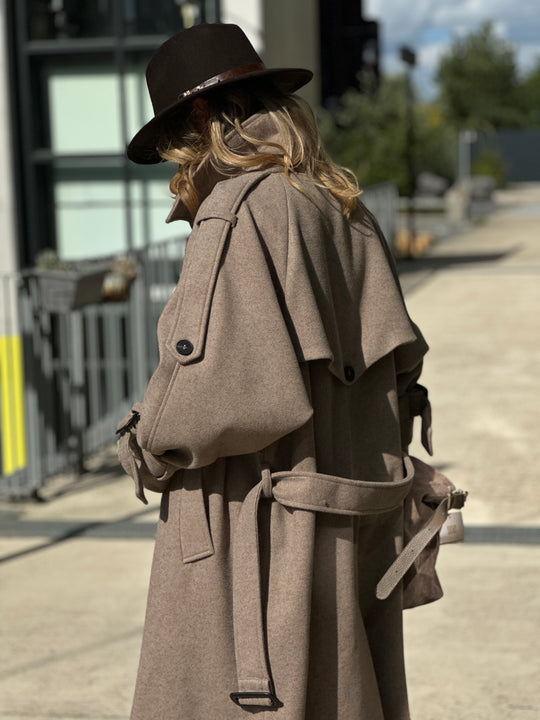 Manteau lainer long taupe 24767