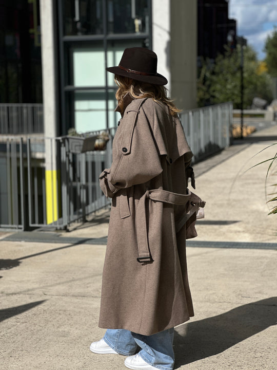 Manteau lainer long taupe 24767
