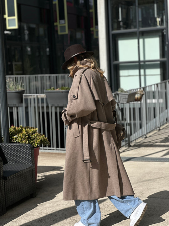 Manteau lainer long taupe 24767