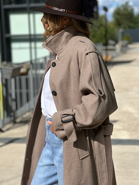 Manteau lainer long taupe 24767