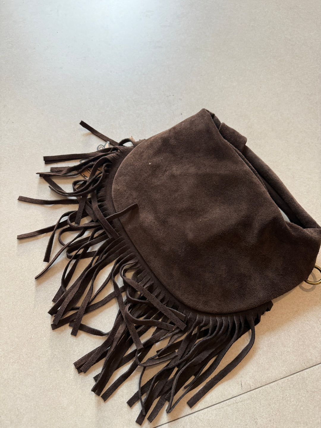 Sac daim cuir frange choco