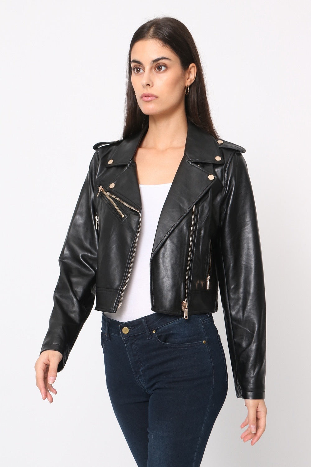 Veste similicuir cintré S2737 noir