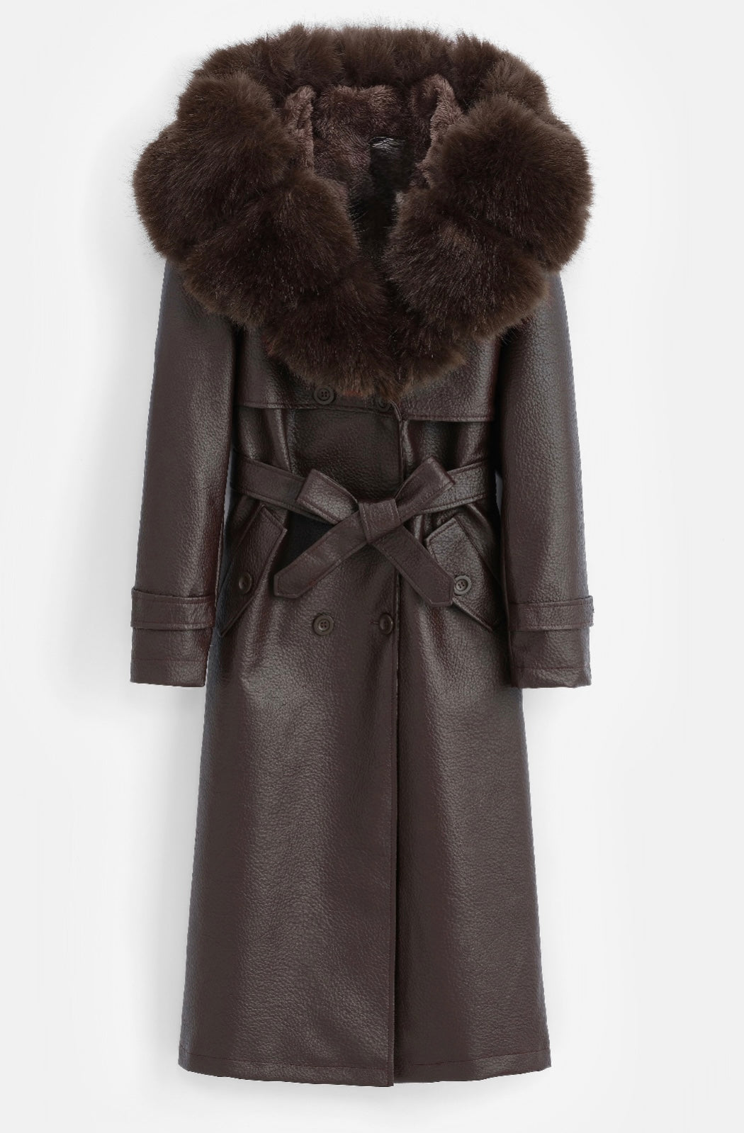 Trench long col fourrure marron 2184