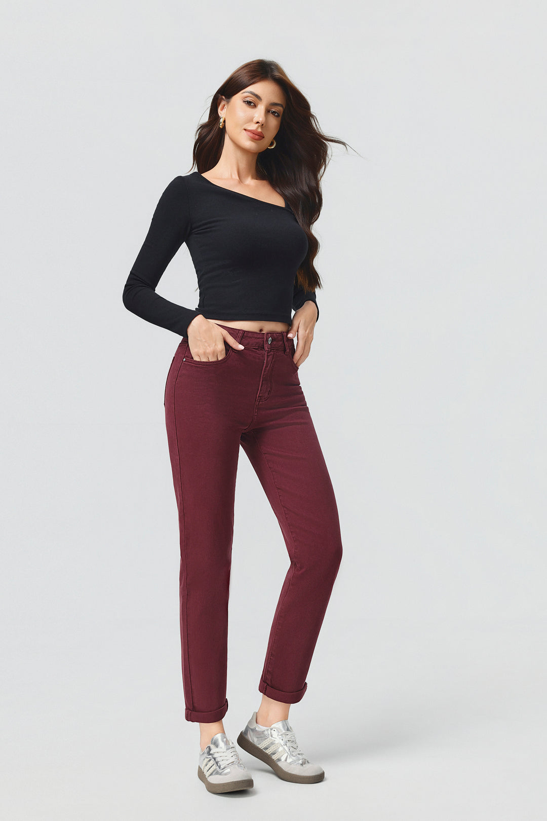 Jean mom Bordeaux 6035