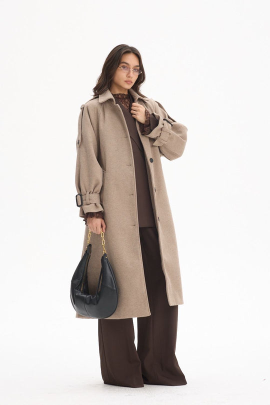 Manteau lainer long taupe 24767