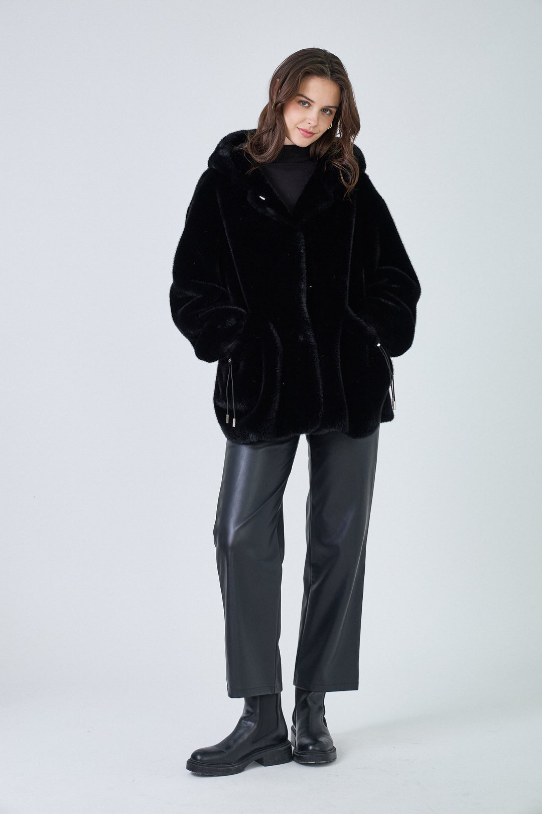 Veste fourrure milong capuche Selena Noir (Giovanni ) F8230