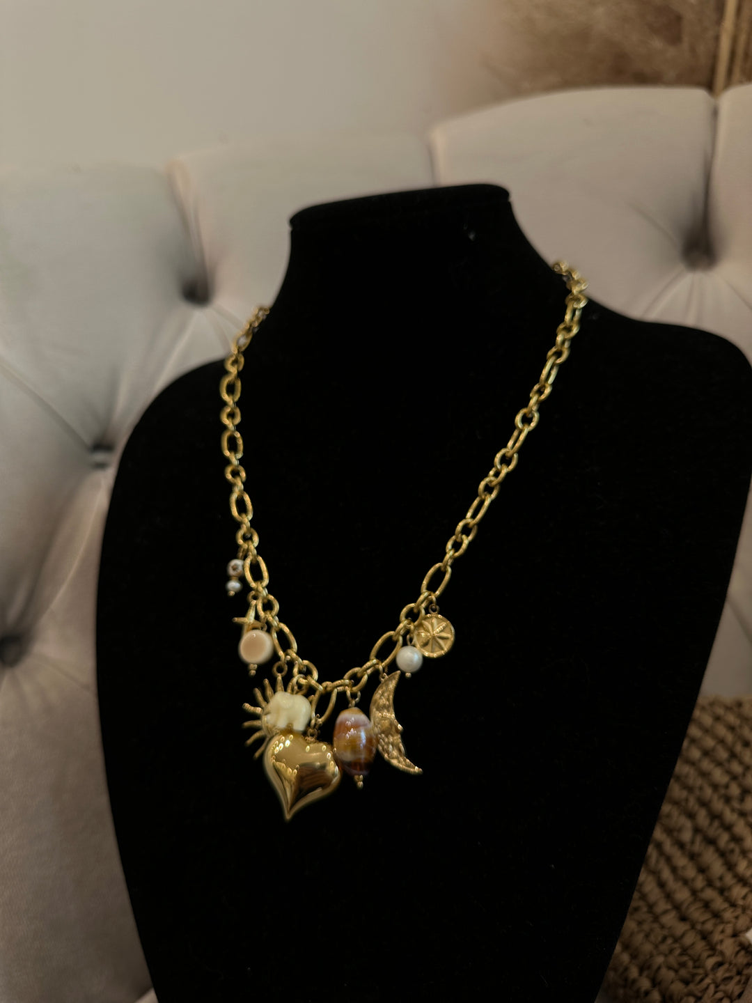 Collier cœur lune doré