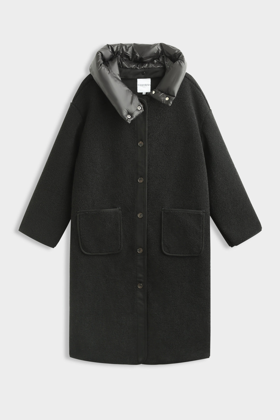 Manteau noir moumoute avec capuche OX9099
