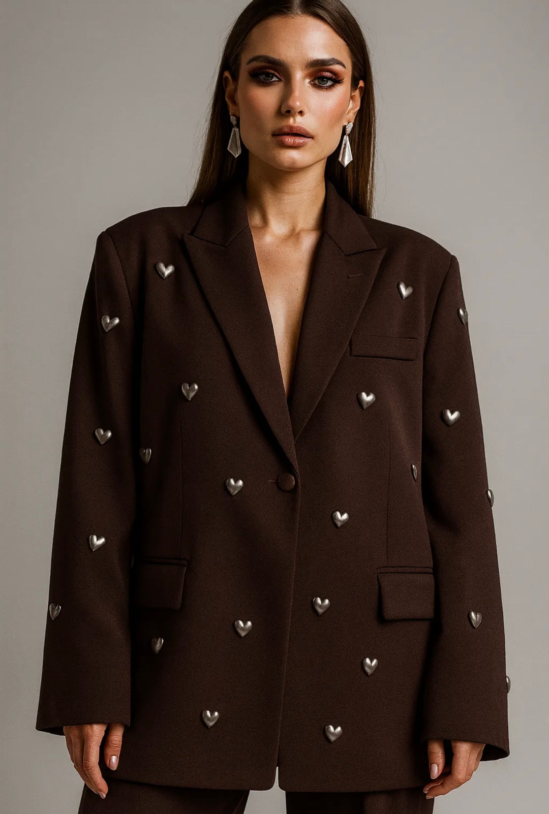 Blazer droit cloutés cœurs Choco V5050