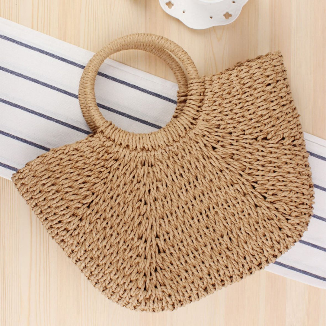 Sac tressé anse rond camel