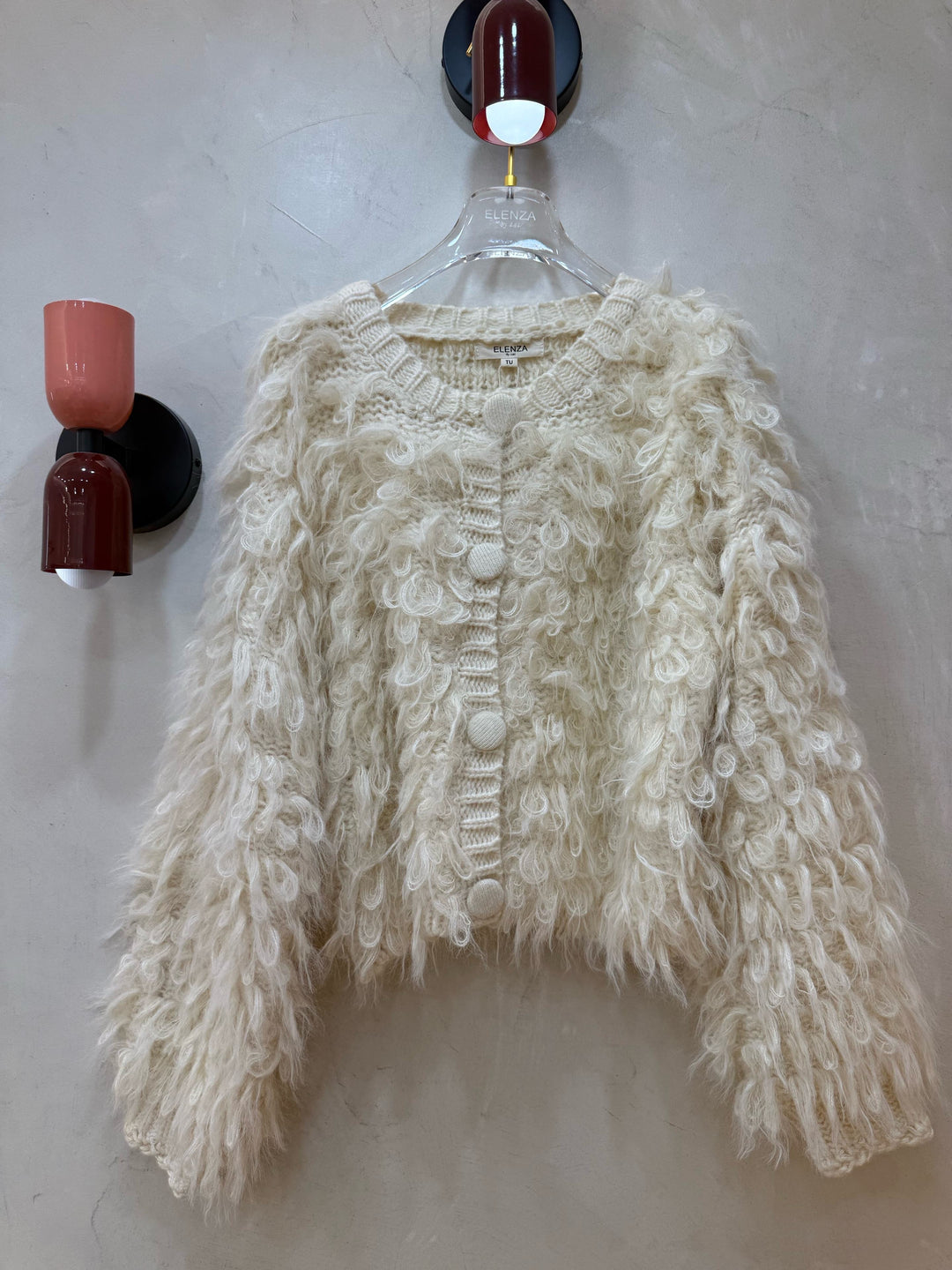 Gilet en maille bouclée crème 9560