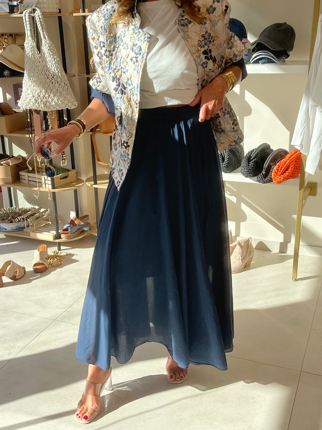 Jupe Hélène volant coton bleu marine 84072-uni