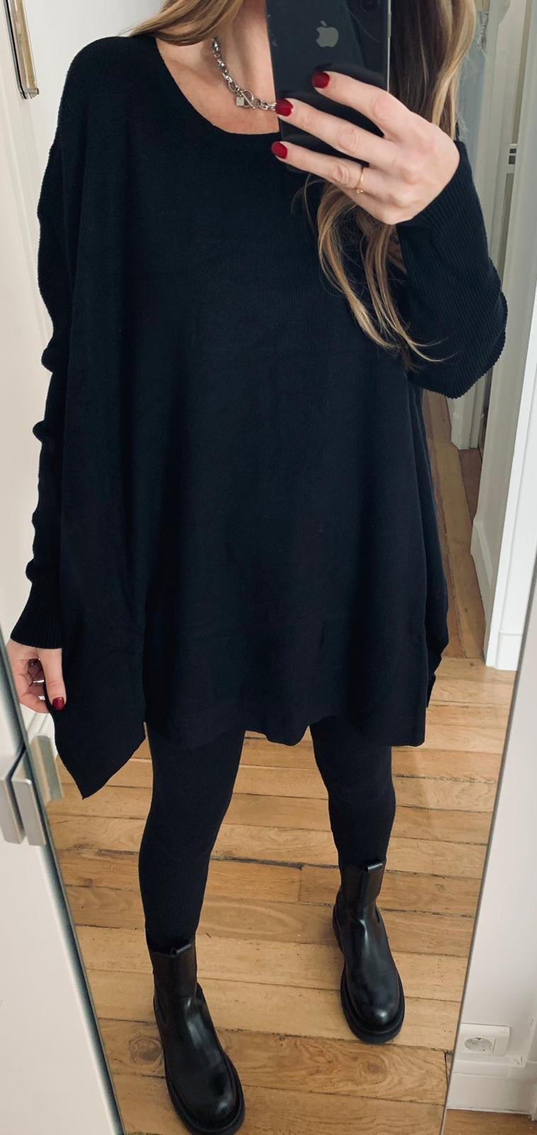 Ensemble maille Noir pull loose + legging 909