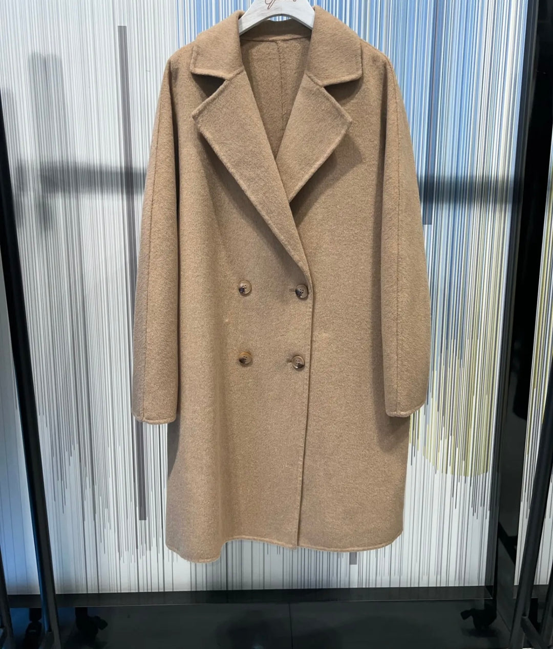 Manteau genoux Camel poches et boutons marbrés 010 (95cm)