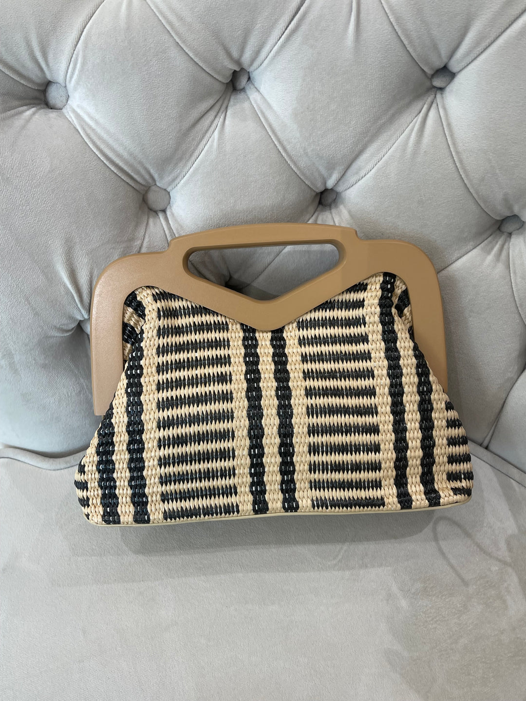 Sac paille bois beige/noir5768B