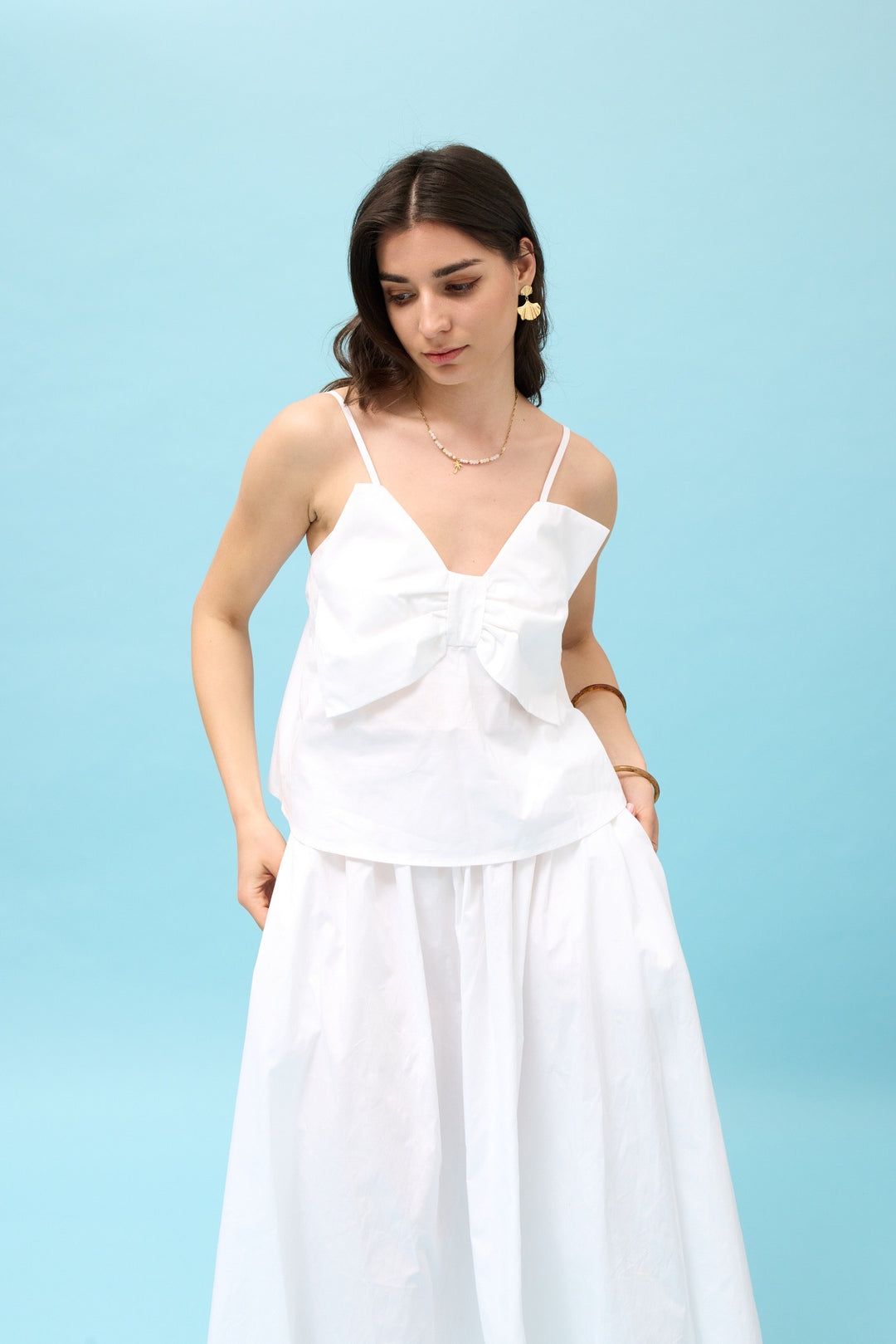 Top noeud bretelles blanc 3277