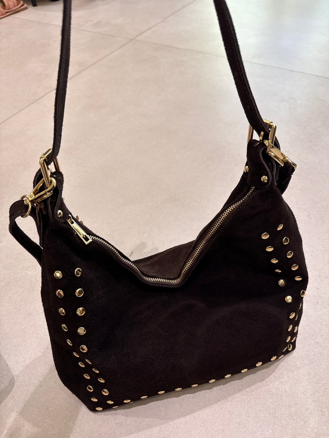 Sac daim cuir clous choco