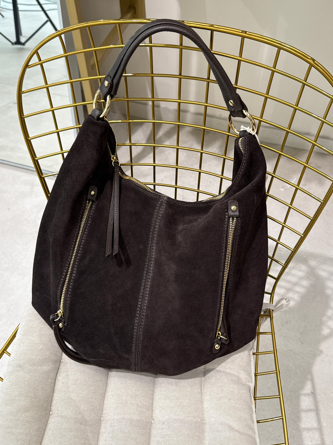Sac daim cuir zip choco