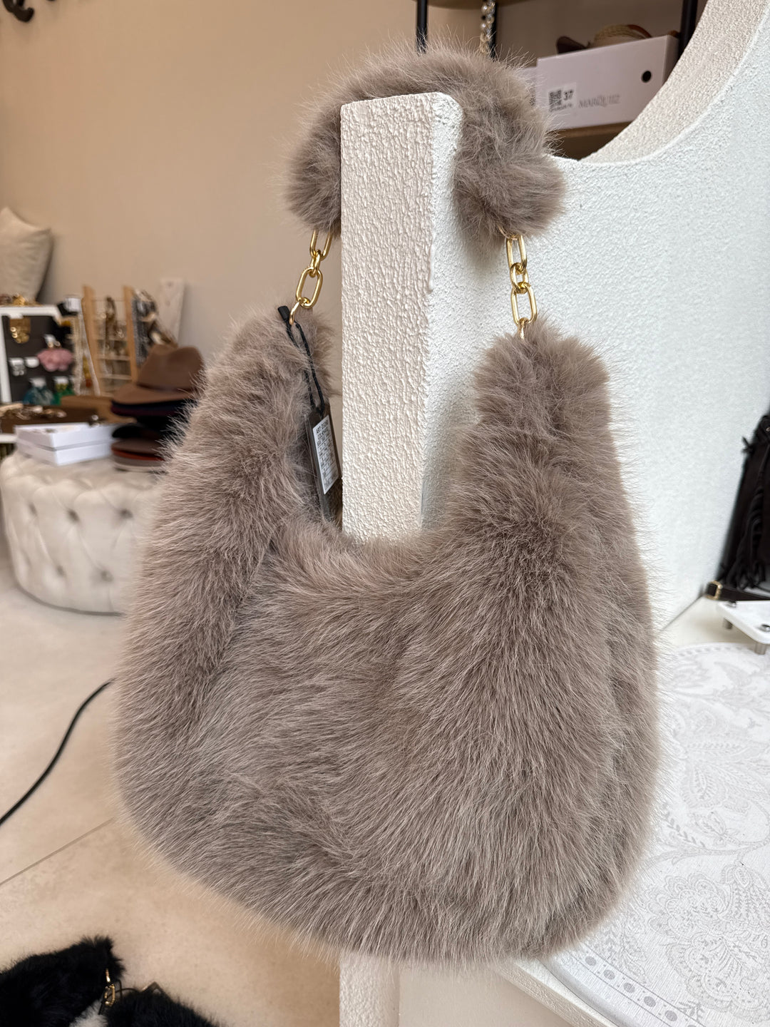 Sac fourrure taupe