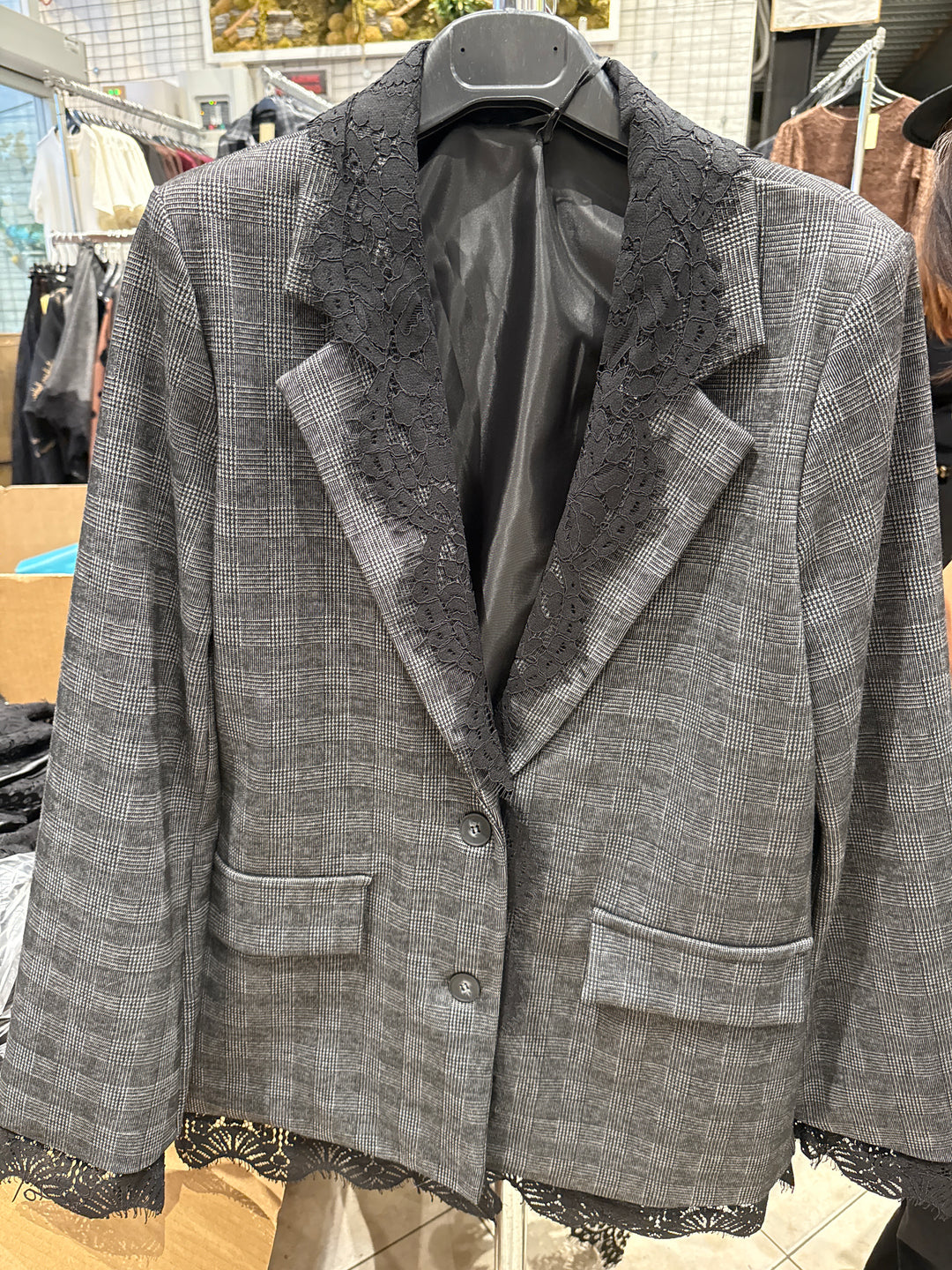 Blazer carreaux dentelle
