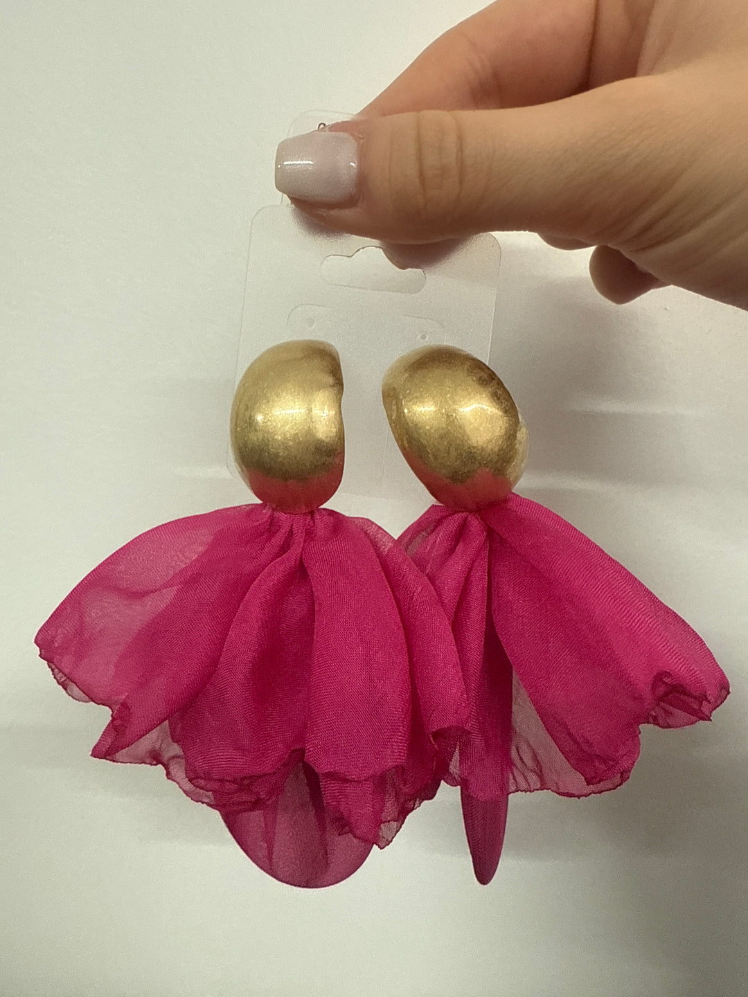 Boucles d’oreilles tissu fushia et doré