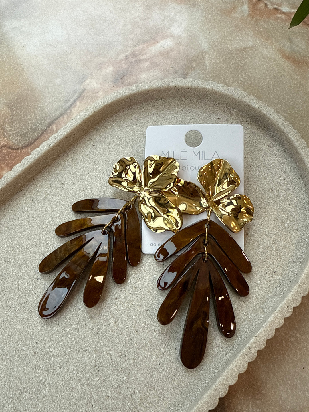 boucles d'oreilles feuille choco