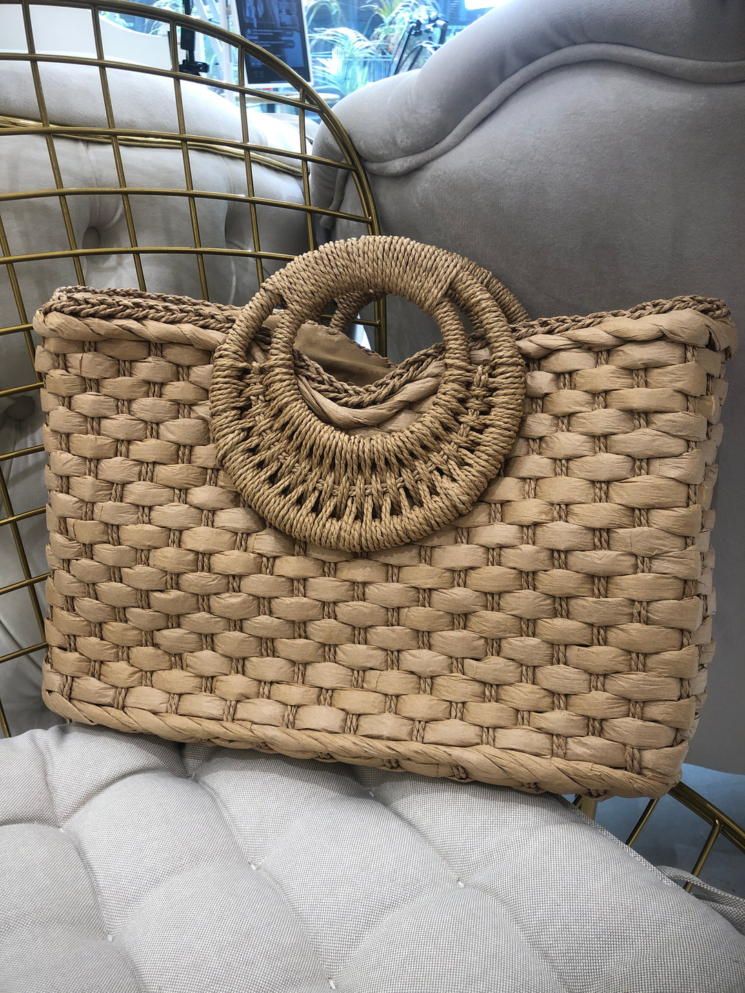 Sac tressé camel anse rond