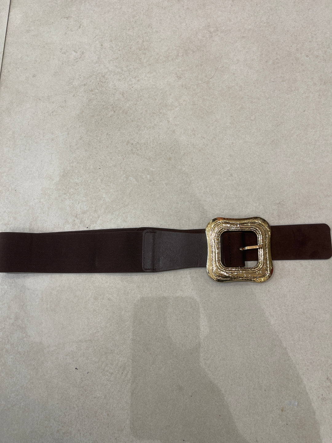 Ceinture marron boucle carré or