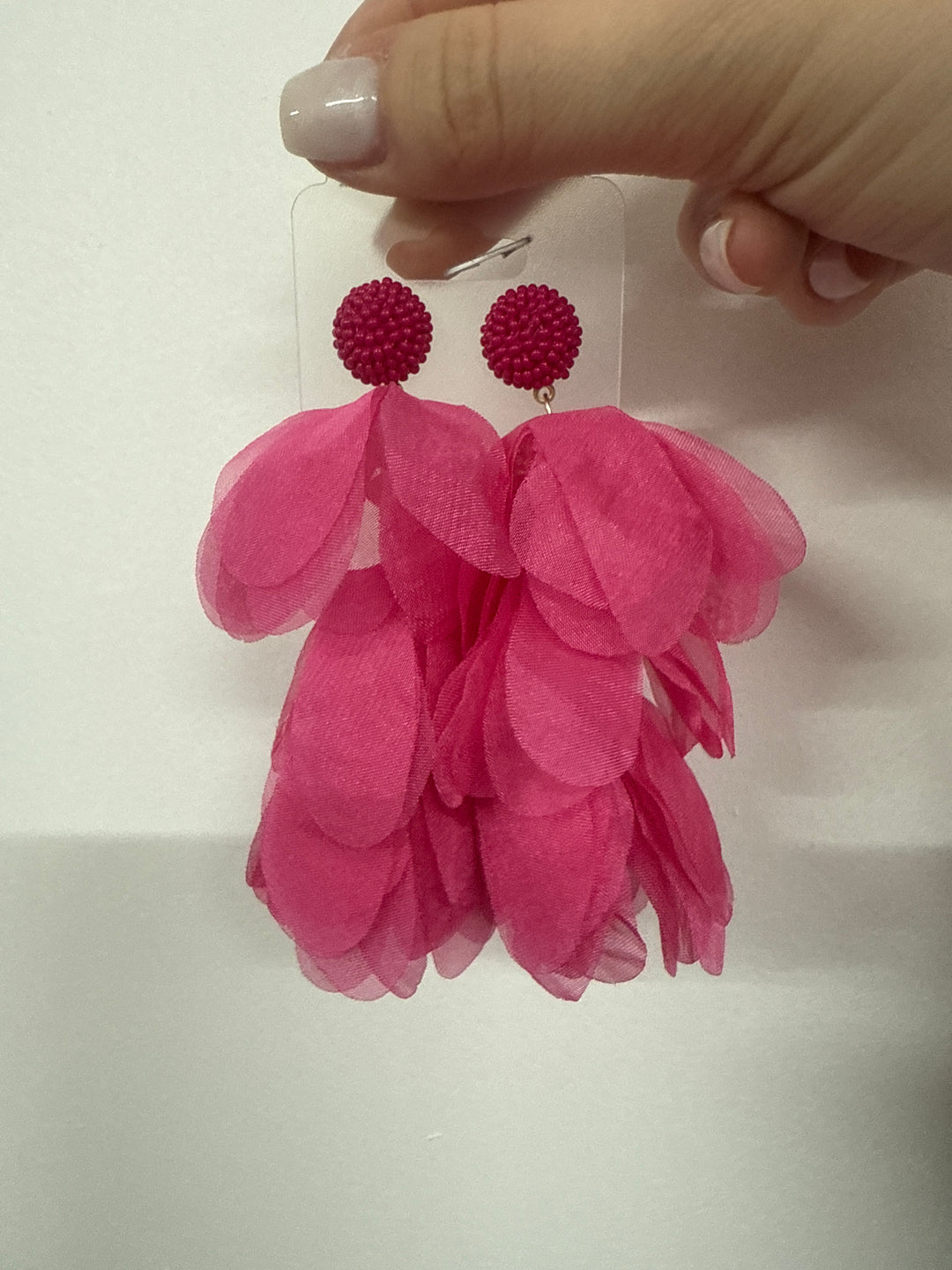 Boucle d’oreille rose fuseau tissu