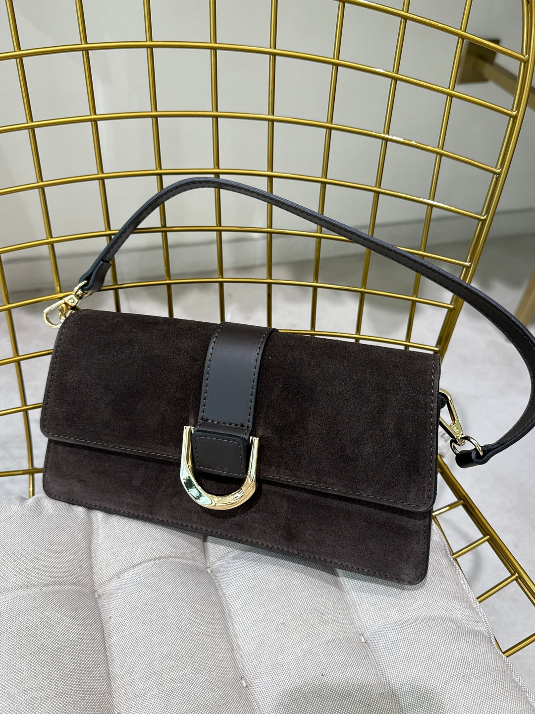 Sac daim cuir rectangle Emilie choco