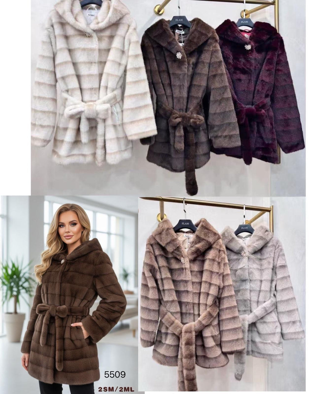 Fourrure rayure ceinture Choco 5509