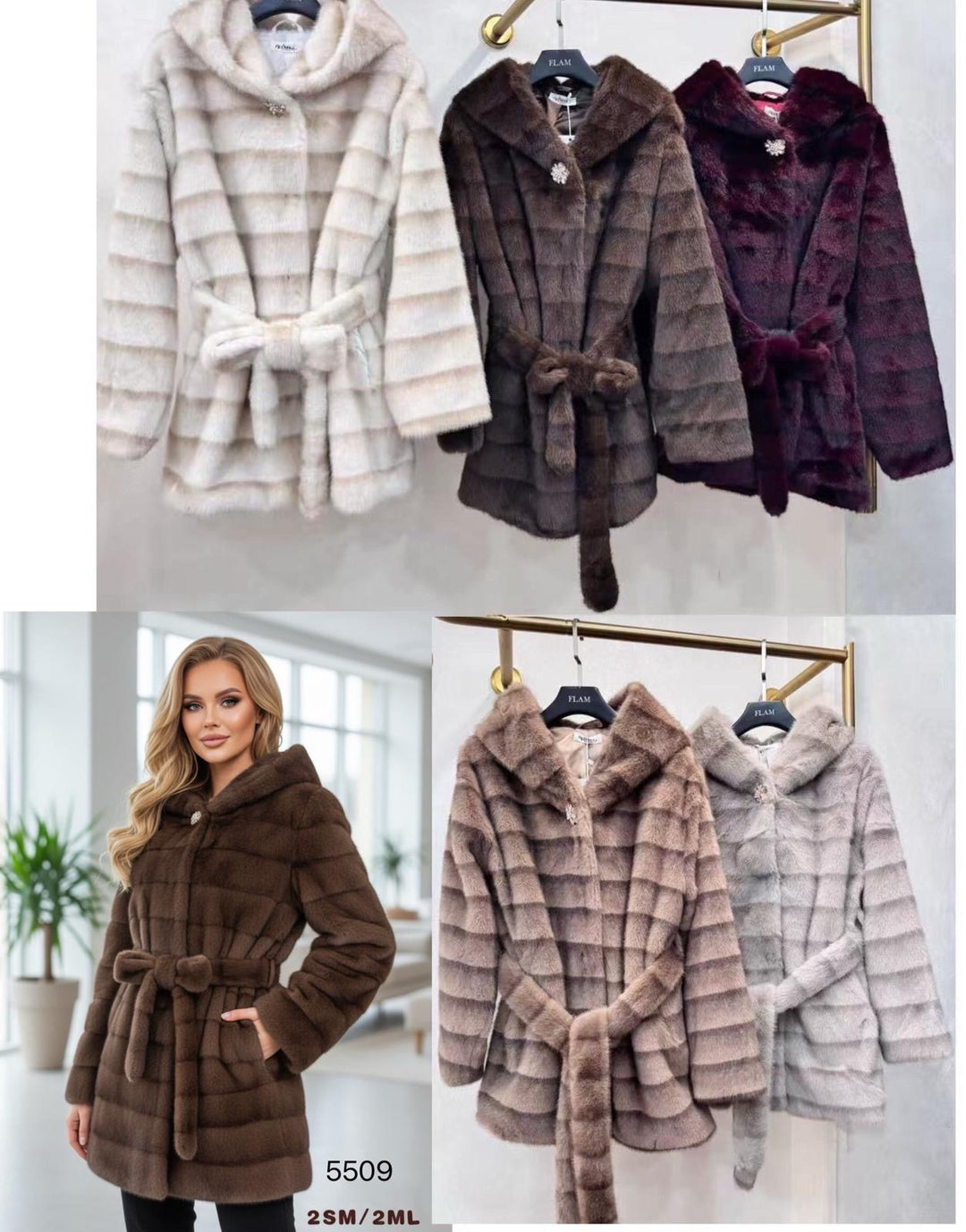 Fourrure rayure ceinture Choco 5509