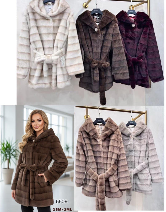 Fourrure rayure ceinture Choco 5509