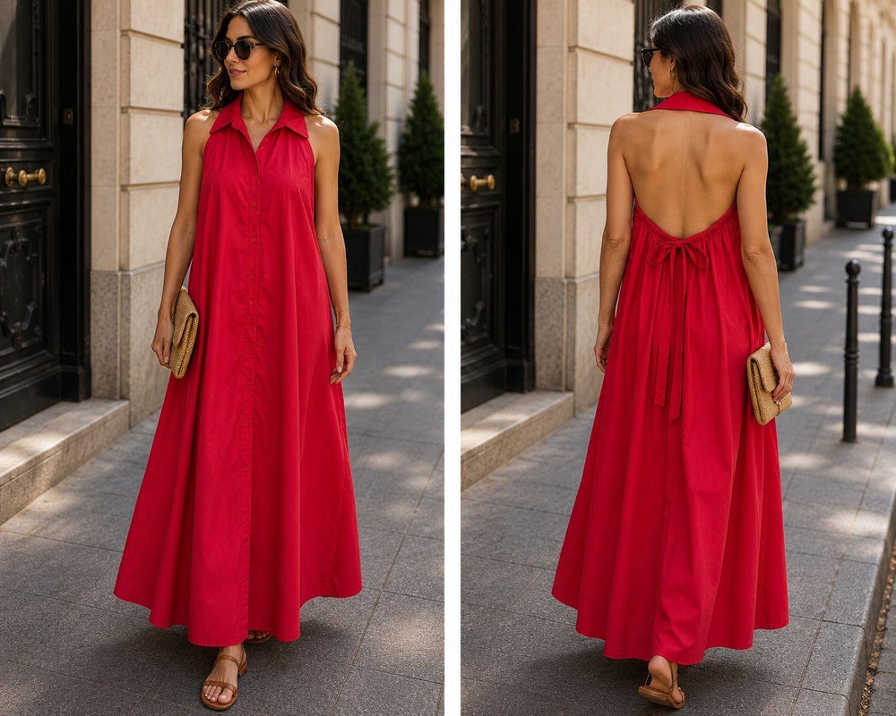 Robe longue ROUGE avec poche 4601